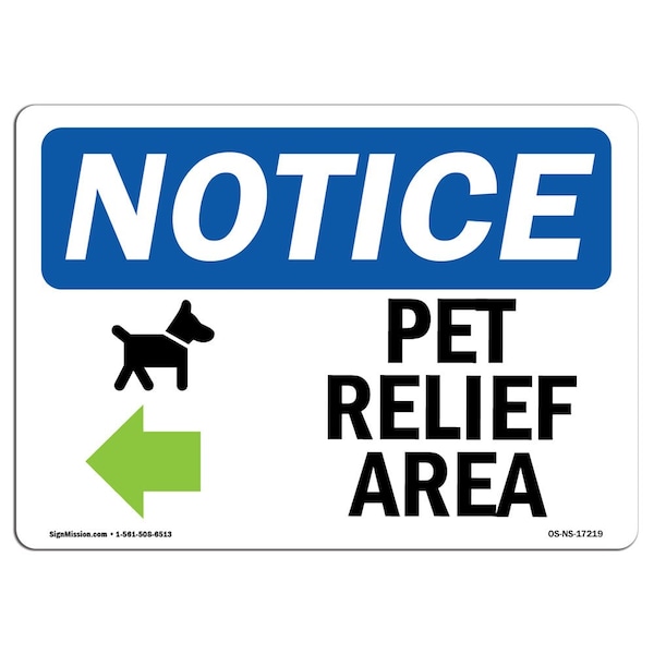 Sign, 3.5" H, Pet Relief Area (Left Arrow) Sign, Landscape, NS-D-35-L-17219-10PK